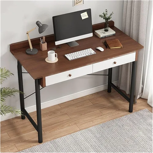 Vista 6 de Escritorio para computadora, mesa de estudio, escritorio moderno, escritorio para computadora portátil con cajones de almacenamiento duales