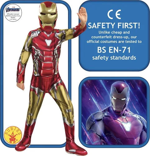 Vista 3 de Rubies Marvel Avengers Endgame - Disfraz y máscara de Iron Man para niños talla S color rojo