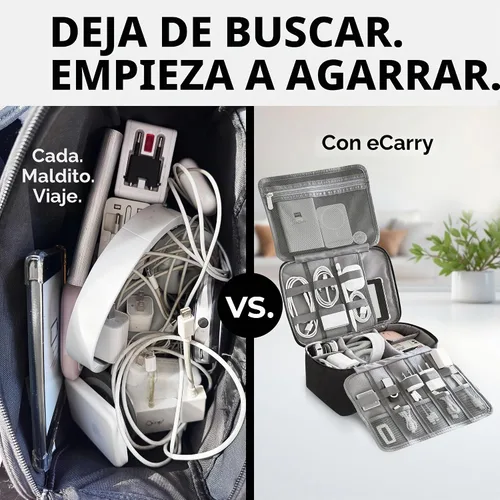 Vista 4 de Funda organizadora de electrónica, apertura plana de múltiples capas con compartimentos y bolsillos, organizador de cables para accesorios, cables