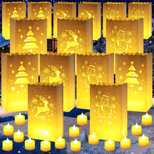 Vista 9 de Meanplan - Juego de 45 bolsas luminarias navideñas con vela LED sin llama Cristiano