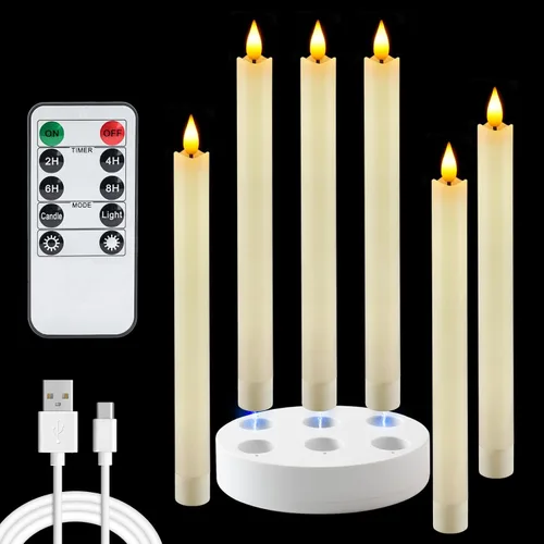 Vista 14 de Homemory Velas cónicas sin llama con cera y temporizador remoto con atenuador, candelabros LED parpadeantes, velas de ventana operadas con batería