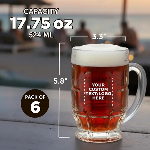 Vista 5 de Juego de 6 tazas de cerveza de vidrio con hoyuelos personalizadas, paquete a granel personalizado, utensilios de bar, ideales para festivales