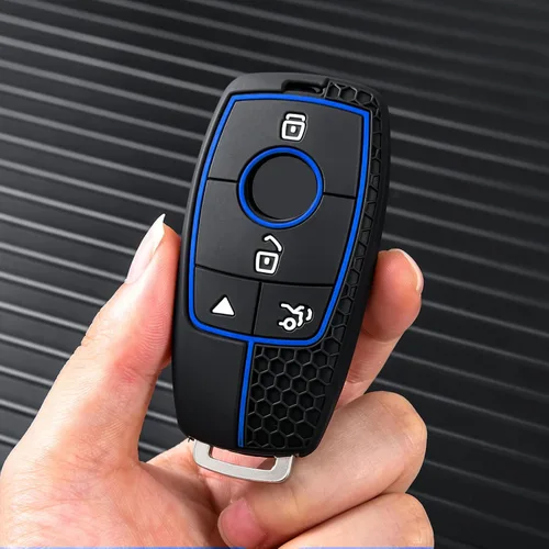 Vista 5 de ELOHEI Funda para llavero de protección de 360° de TPU suave premium para Mercedes Benz E Línea azul y negra