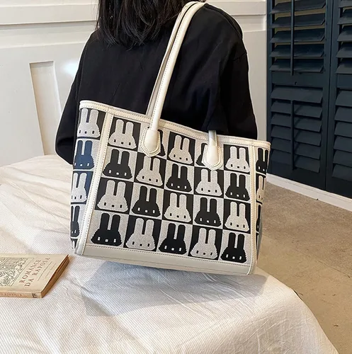 Vista 6 de Waiyqju conejo combinación patrón imitación cuero mujer moda bolso de mano