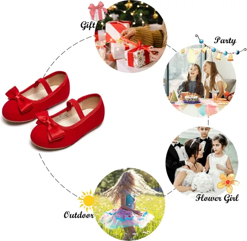 Vista 5 de Felix Flora Zapatos de vestir para niña pequeña bailarina Mary Jane zapatos planos para fiesta escuela boda rojo 7 niños B850-rojo