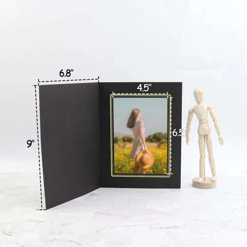 Vista 2 de Golden State Art, Paquete de 25 carpetas de fotos de 5 x 7, marco de cartón, tarjetas de marco de papel, saludos/invitación eventos especiales: negro