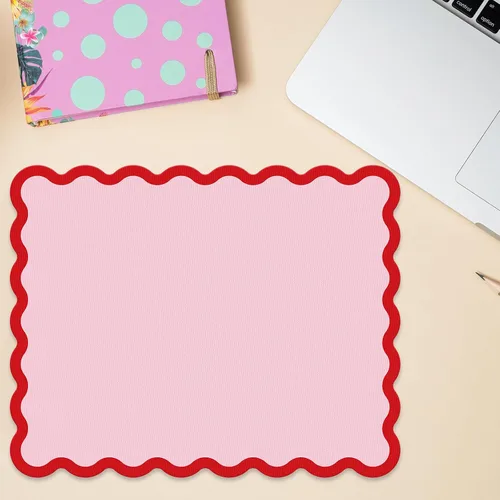 Vista 5 de Whaline Alfombrilla de mouse festoneada antideslizante para escritorio, rectangular, color rojo y rosa, borde festoneado, alfombrilla para mouse