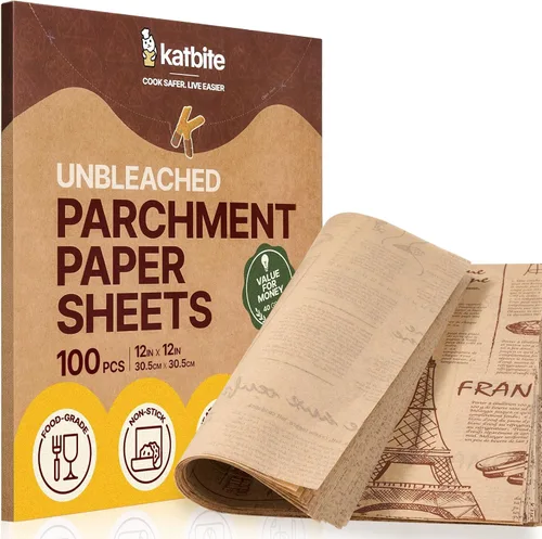 Vista 14 de Katbite 200 piezas de papel pergamino, papel de hornear sin blanquear de 8 x 8 pulgadas, resistente al aceite y fácil de limpiar, hojas de papel