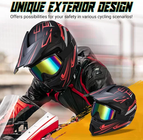 Vista 5 de Oryxearth Casco de Dirt Bike con certificado DOT, casco de motocicleta todoterreno para adultos con gafas, guantes y máscara con tamaño M/L