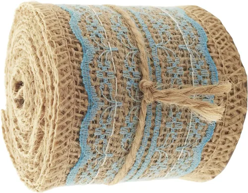 Vista 3 de LWR CRAFTS Cinta de arpillera natural con encaje (azul)