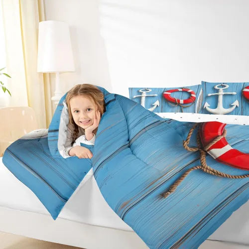 Vista 6 de Erosebridal Edredón náutico costero, juego de ropa de cama y colecciones de playa de verano, estilo clásico, edredón de plumón oceánico