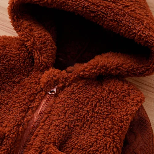 Vista 5 de MIEKISA Chaqueta con cremallera marrón para bebés y niños pequeños con capucha y ropa de abrigo cálida