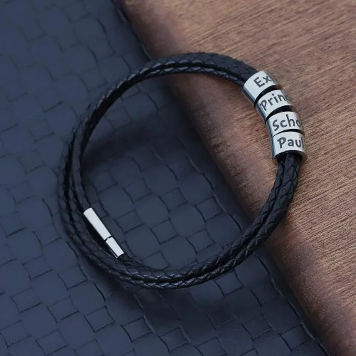Vista 2 de ORFAN Pulseras de cuero trenzadas personalizadas para hombre con 2 a 6 nombres personalizado nombre pulsera personalizada para hombres mujeres