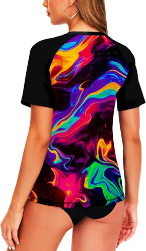 Vista 72 de AOBUTE Camisetas de natación de manga corta para mujer con protección solar degradada