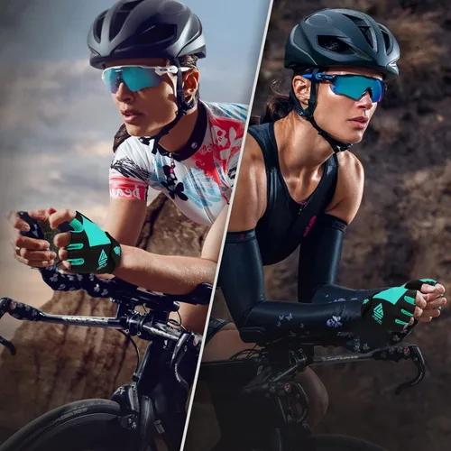 Vista 7 de Guantes de bicicleta para hombres y mujeres con almohadilla antideslizante que absorbe los golpes, guantes de ciclismo ligeros de medio dedo