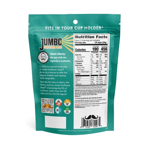 Vista 5 de Jumbo Sunflower Seeds Paquete de muestras - Original, rancho, pimienta, barbacoa, chipotle (10 bolsas)