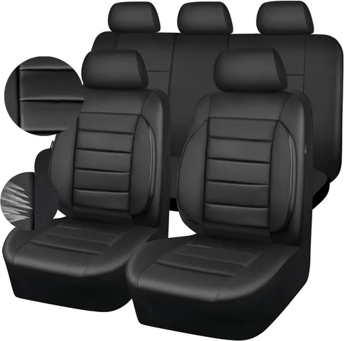 Vista 11 de CAR PASS Juego completo de fundas de asiento de cuero, universal, resistentes al agua, soporte de respaldo de espuma 3D, comodidad de lujo, 5