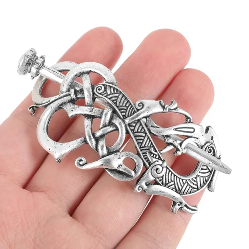 Vista 8 de Lurrose Pinzas para el cabello con diseño de dragón vikingo, pinza para el cabello, aleación irlandesa con palo, para mujer y hombre