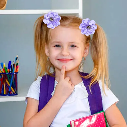 Vista 3 de Cinaci 20 ligas para el cabello con flores de satén sólido de 2.4 pulgadas, bandas elásticas para el cabello, coletas, accesorios para el cabello