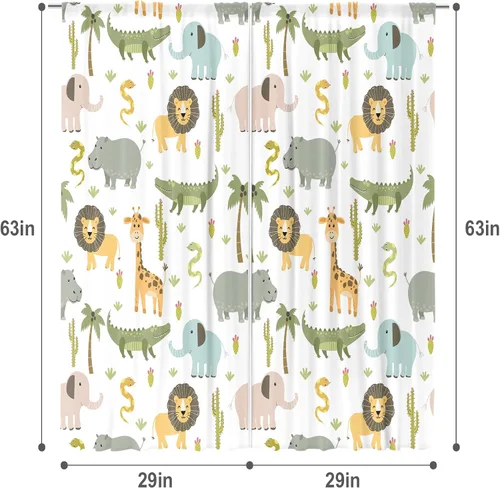 Vista 3 de MESHELLY Cortinas de animales de safari para guardería, 29 pulgadas de ancho x 63 pulgadas de alto, bolsillo para cortinero, bebé, niños, bosque