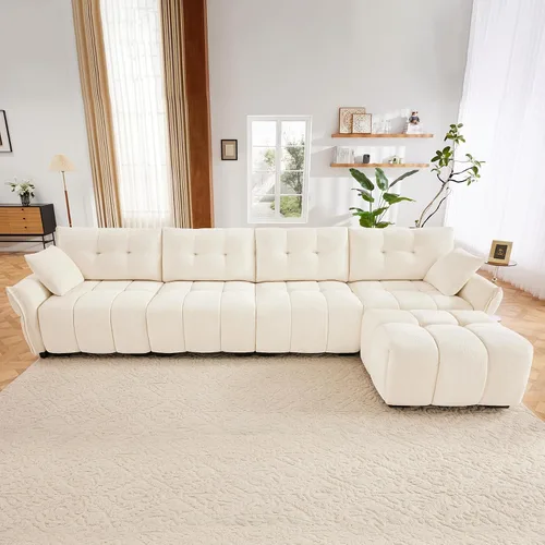 Vista 45 de Leyu&Hafort Sofá modular seccional, sofá modular Cloud con asiento profundo, moderno sofá modular con otomana móvil, sofá de felpilla con almohadas
