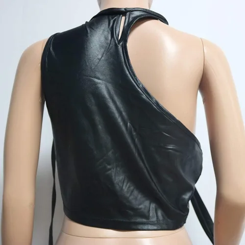 Vista 5 de MESLIMA Vendaje para mujer 2 piezas camiseta sin mangas elástica irregular con cordones ajustado pantalones largos divididos ropa de club