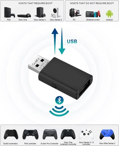 Vista 6 de GuliKit Adaptador inalámbrico Goku, compatible con consolas PS4 Switch Xbox Series SX Xbox One, compatible con controlador Kingkong Pro, controlador