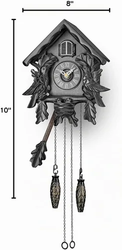 Vista 9 de TIMEGEAR Reloj de cuco con modo nocturno, pájaro cantante, decoraciones de madera y péndulo oscilante Negro