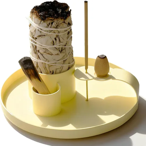 Vista 9 de Soporte de incienso 4 en 1, soporte para quemador de salvia, quemador de palo santo, bandeja de captura de cenizas de 5.47 pulgadas, soporte