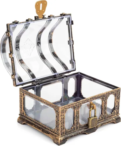 Vista 2 de Cofre del tesoro antiguo transparente para niños, almacenamiento pirata de plástico y caja decorativa