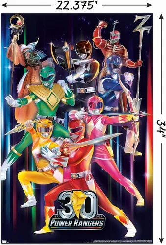 Vista 3 de Power Rangers - Póster de pared del grupo 30, 34 pulgadas de largo x 22.4 pulgadas de ancho, versión sin marco