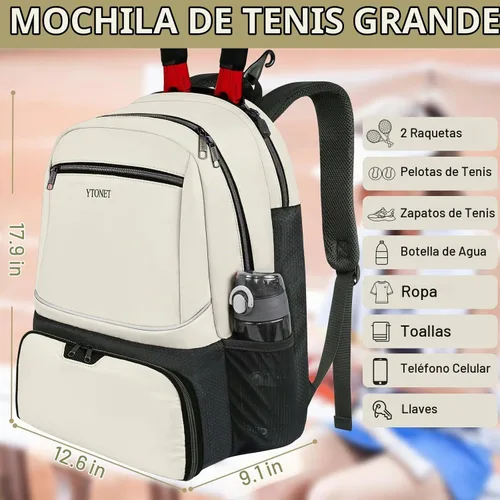 Vista 3 de Ytonet Mochila de tenis para mujeres y hombres, 2 raquetas