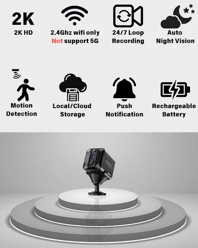 Vista 2 de Cámara inalámbrica para gatos para interiores, cámara Wi-Fi HD de 2K con control de aplicación, detección de movimiento, visión nocturna automática