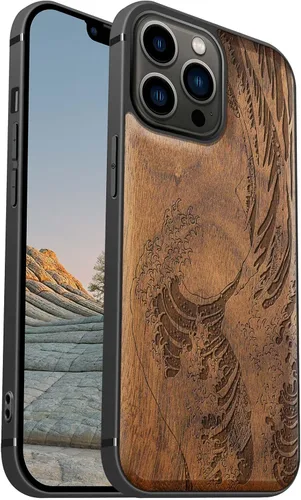 Vista 24 de Carveit Funda magnética de madera para iPhone 13 [madera natural y TPU suave] Funda protectora de madera única y elegante a prueba de golpes