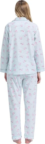 Vista 2 de Amaxer Conjunto de pijama 100% algodón para mujer, de manga larga, suave, con botones, con cordón elástico