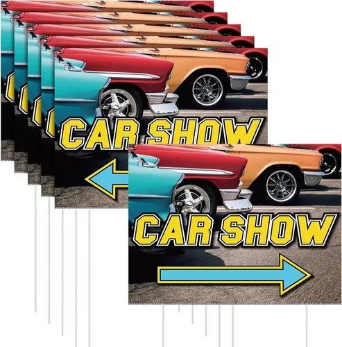 Vista 8 de AceOrbit 3 letreros de flecha para patio con diseño de flecha para exhibición de automóvil, de 16 x 12 pulgadas, de doble cara, con estacas