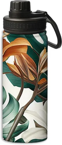 Vista 19 de Botellas de agua con patrón de mariposas y rosas aisladas de 18 onzas, botella de agua deportiva aislada de doble pared a prueba de fugas, taza