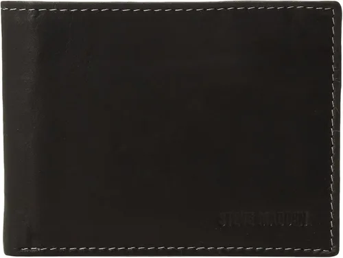 Vista 8 de Steve Madden Cartera delgada de cuero para hombre con bolsillos abatibles adjuntos de capacidad adicional Negro (guante)