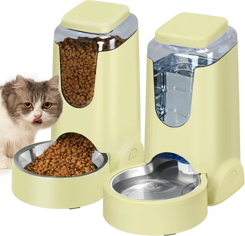 Vista 9 de Comedero y dispensador de agua automático para gatos con cuenco de acero inoxidable, comedero por gravedad para perros y bebedero para mascotas