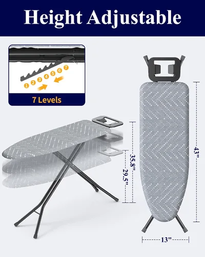 Vista 3 de Kitsure Tabla de planchar plegable – Tabla de planchar de altura ajustable en tamaño completo, sin tambaleo y resistente con cubierta y almohadilla