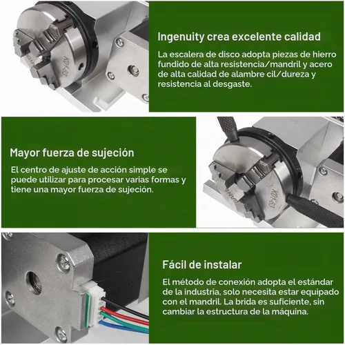 Vista 5 de Fresadora CNC de eje rotacional Enrutador CNC Mesa giratoria de un eje 4º eje 2.559 in 3 mandíbulas Chuck Cabezal divisorio con motor paso a paso