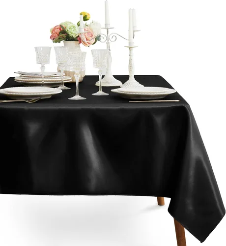 Vista 4 de 1 paquete de mantel de satén negro, 58 x 102 pulgadas, rectangular
