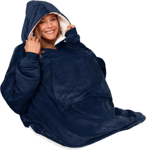 Vista 12 de THE COMFY Original - Manta de forro polar de microfibra con forro sherpa, diseño de gran tamaño con capucha y bolsillo de Shark Tank