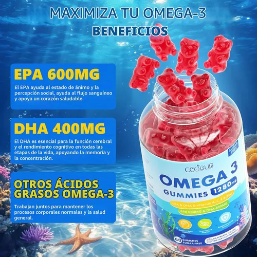 Vista 5 de Omega 3 Gummies for Women & Men, Algae Omega 3 Supplement, Raspberry, 60Ct