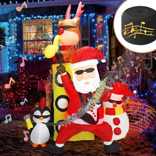 Vista 10 de 1.88 m de alto Árbol inflable navideño jumbo encantador con Papá Noel y oso polar, árbol inflable navideño animado con Papá Noel y oso polar, luces