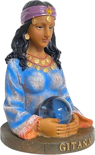 Vista 2 de Estatua de adivino psíquico gitano de 10 pulgadas Imagen Gitana Estatua
