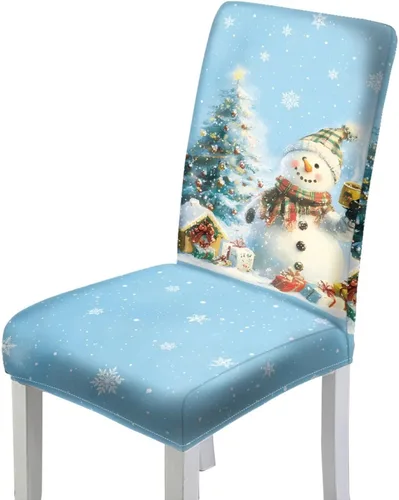 Vista 26 de Rnyleeg Fundas de silla de Navidad para sala de estar, diseño de muñeco de nieve azul, estampado de pájaros, fundas para sillas de comedor, 1