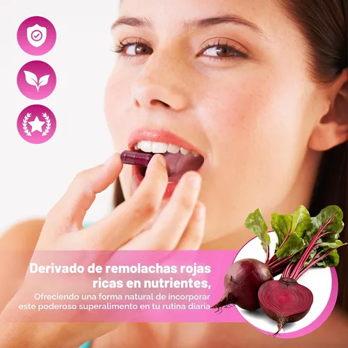 Vista 5 de Cápsulas orgánicas de raíz de remolacha – 1300 mg de polvo de remolacha por porción – Soporte de circulación y resistencia – Sin OMG, veganas, sin