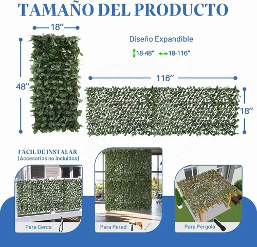 Vista 5 de ECOOPTS Pantalla de valla de privacidad de hojas de hiedra sintética expandible, panel de cercado decorativo elástico para balcón, patio, exterior