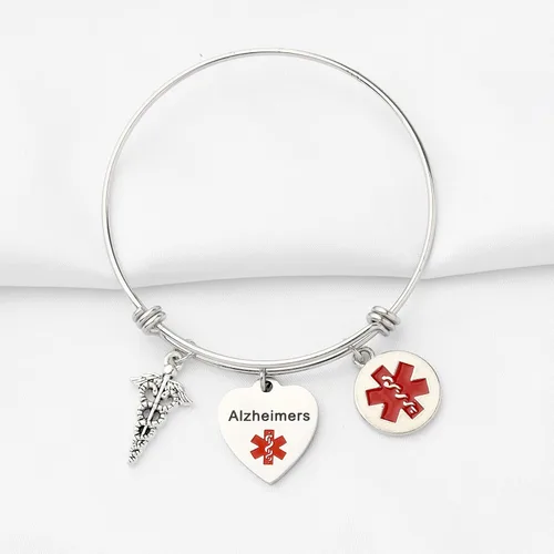 Vista 3 de KEYCHIN Pulsera de acero de grado quirúrgico con alerta médica para hombres y mujeres, epilepsiaanticoagulante de la sangre SOS pulseras médicas